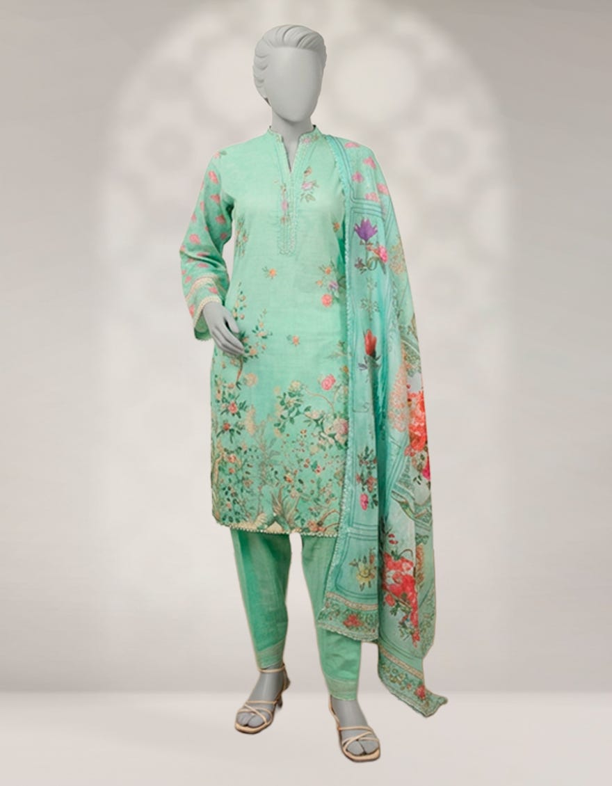 GREEN KHADDAR DIGITAL PRINTED 3PC STITCHED