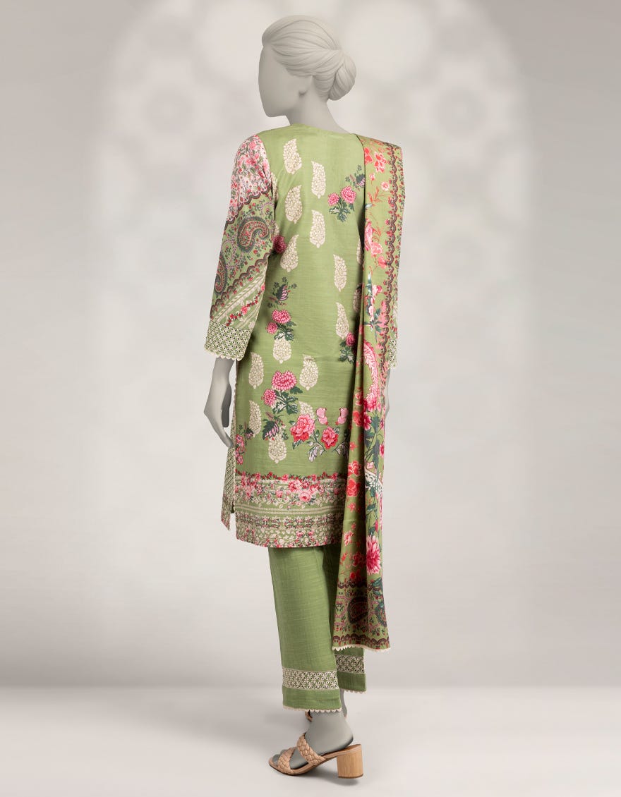 Kadder Color GREEN KHADDAR PRINTED 3PC STITCHED – J.