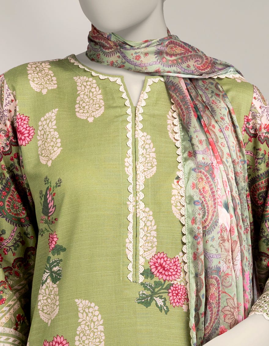 Kadder Color GREEN KHADDAR DIGITAL PRINTED 3PC STITCHED – J.