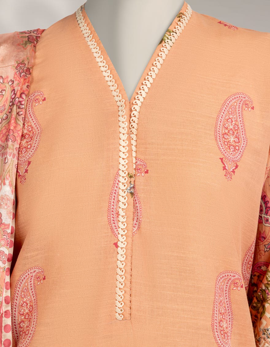 PEACH KHADDAR DIGITAL PRINTED 3PC STITCHED