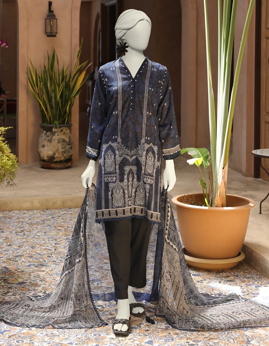 MULTICOLOR LAWN PRINTED UNSTITCHED 3PC | JLAWN-S-25-3001