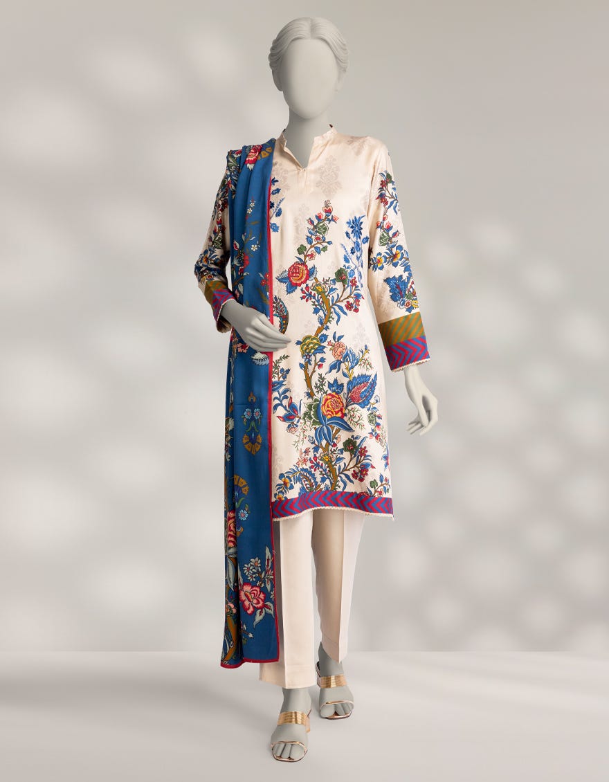 BEIGE MARINA EMBROIDERED 3PC STITCHED
