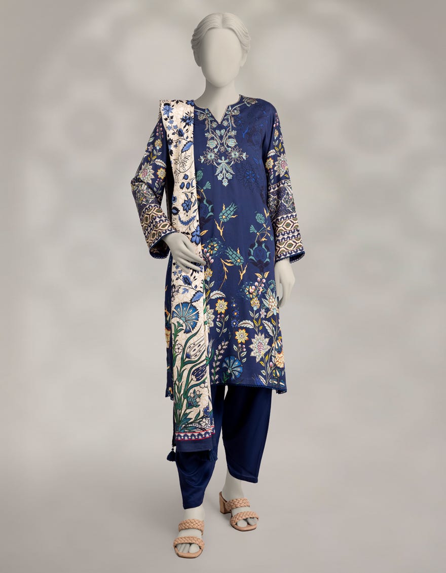 BLUE MARINA EMBROIDERED 3PC STITCHED