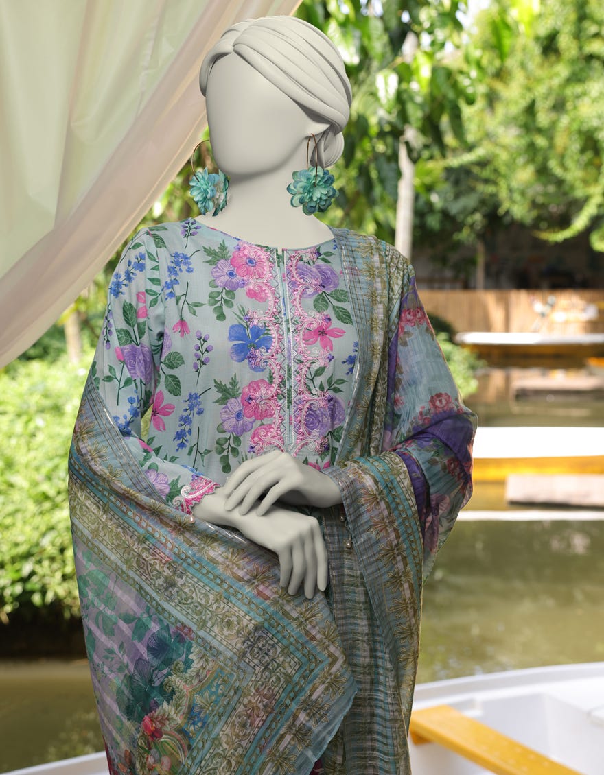 BLUE LAWN EMBROIDERED UNSTITCHED 3PC | JLAWN-S-25-3073