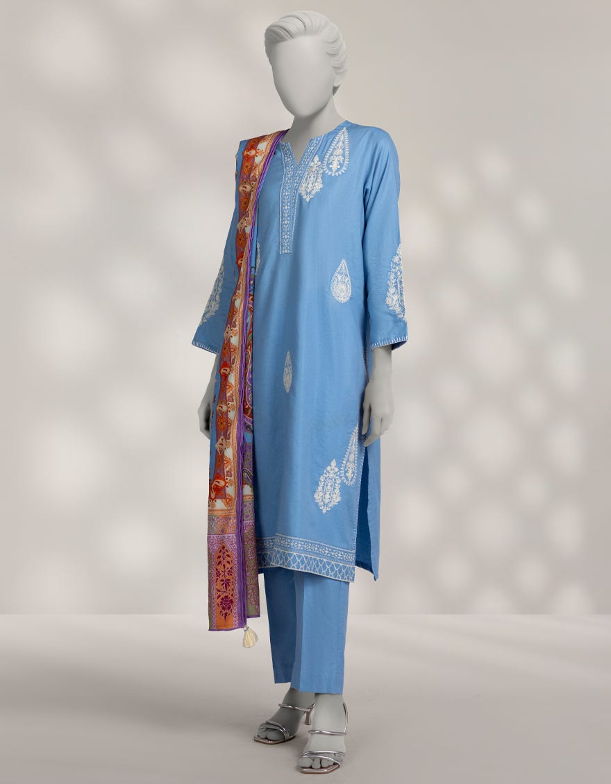BLUE PASHMINA EMBROIDERED 3PC STITCHED