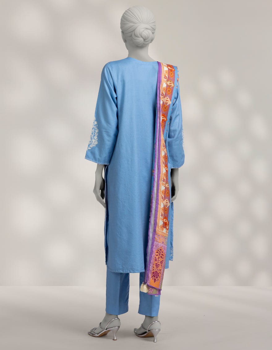BLUE PASHMINA EMBROIDERED 3PC STITCHED