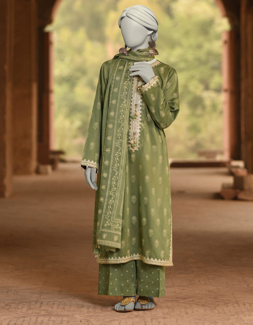 GREEN LAWN EMBROIDERED UNSTITCHED 3PC | JLAWN-S-25-3104