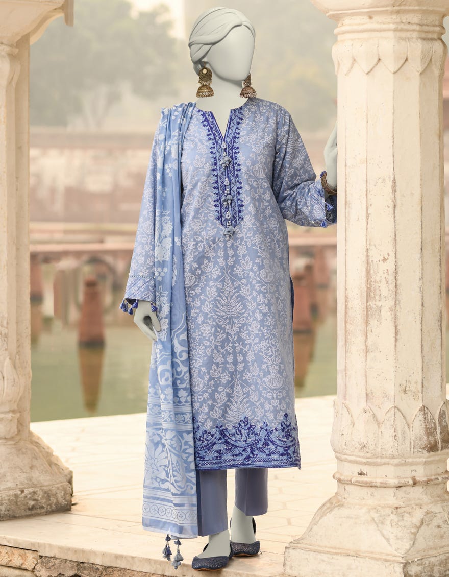 BLUE LAWN EMBROIDERED UNSTITCHED 3PC | JLAWN-S-25-3106