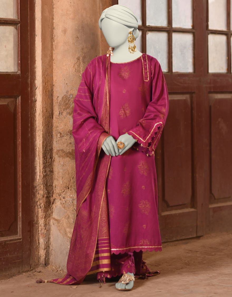 PURPLE LAWN PRINTED UNSTITCHED 3PC | JLAWN-S-25-3138
