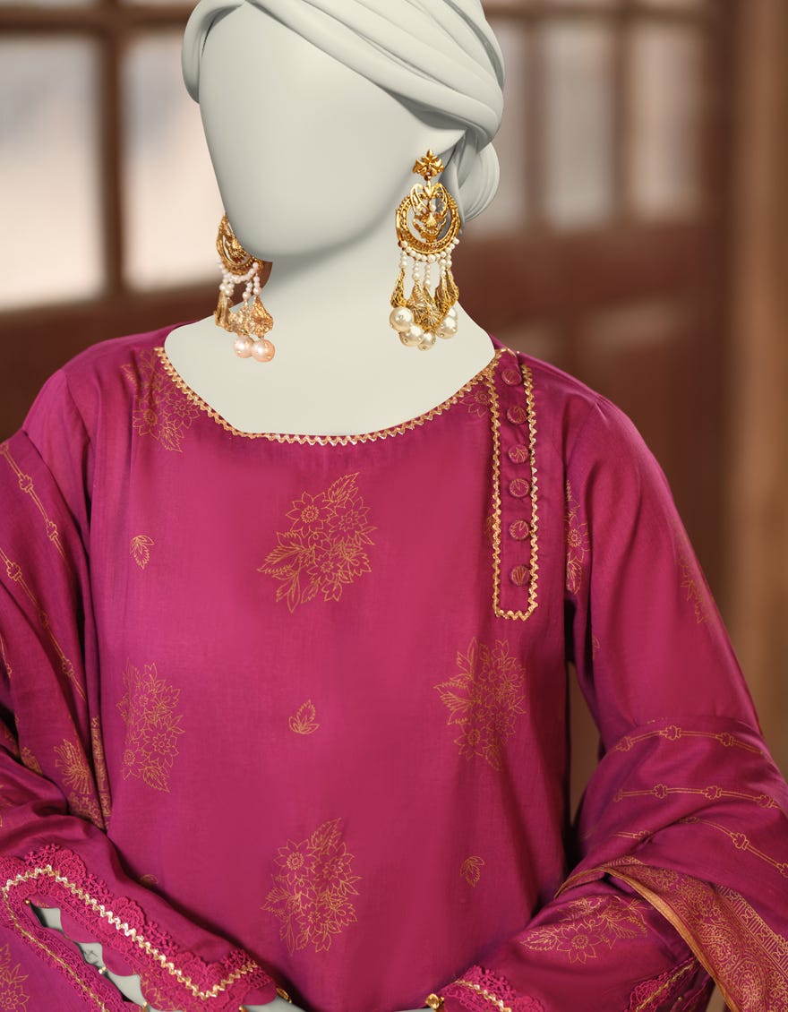 PURPLE LAWN PRINTED UNSTITCHED 3PC | JLAWN-S-25-3138
