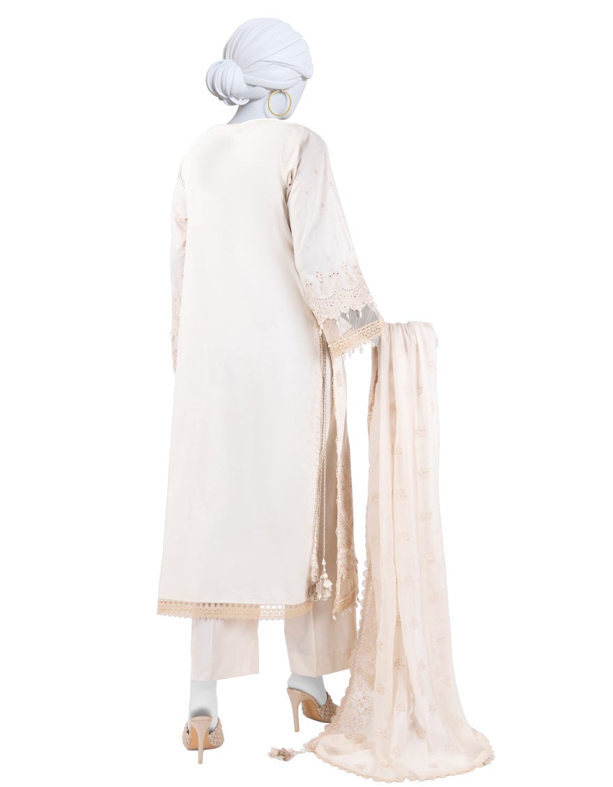 BEIGE LAWN SCHIFFLI UNSTITCHED 3PC | JLAWN-S-25-3153