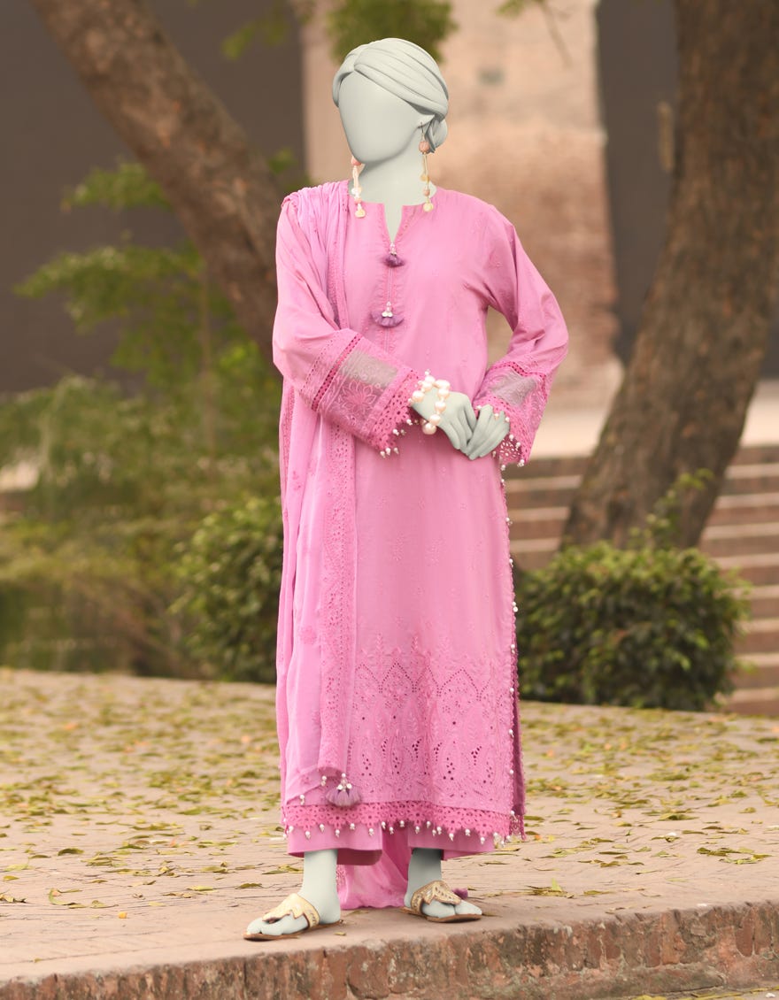 PINK LAWN SCHIFFLI UNSTITCHED 3PC | JLAWN-S-25-3155 – J.