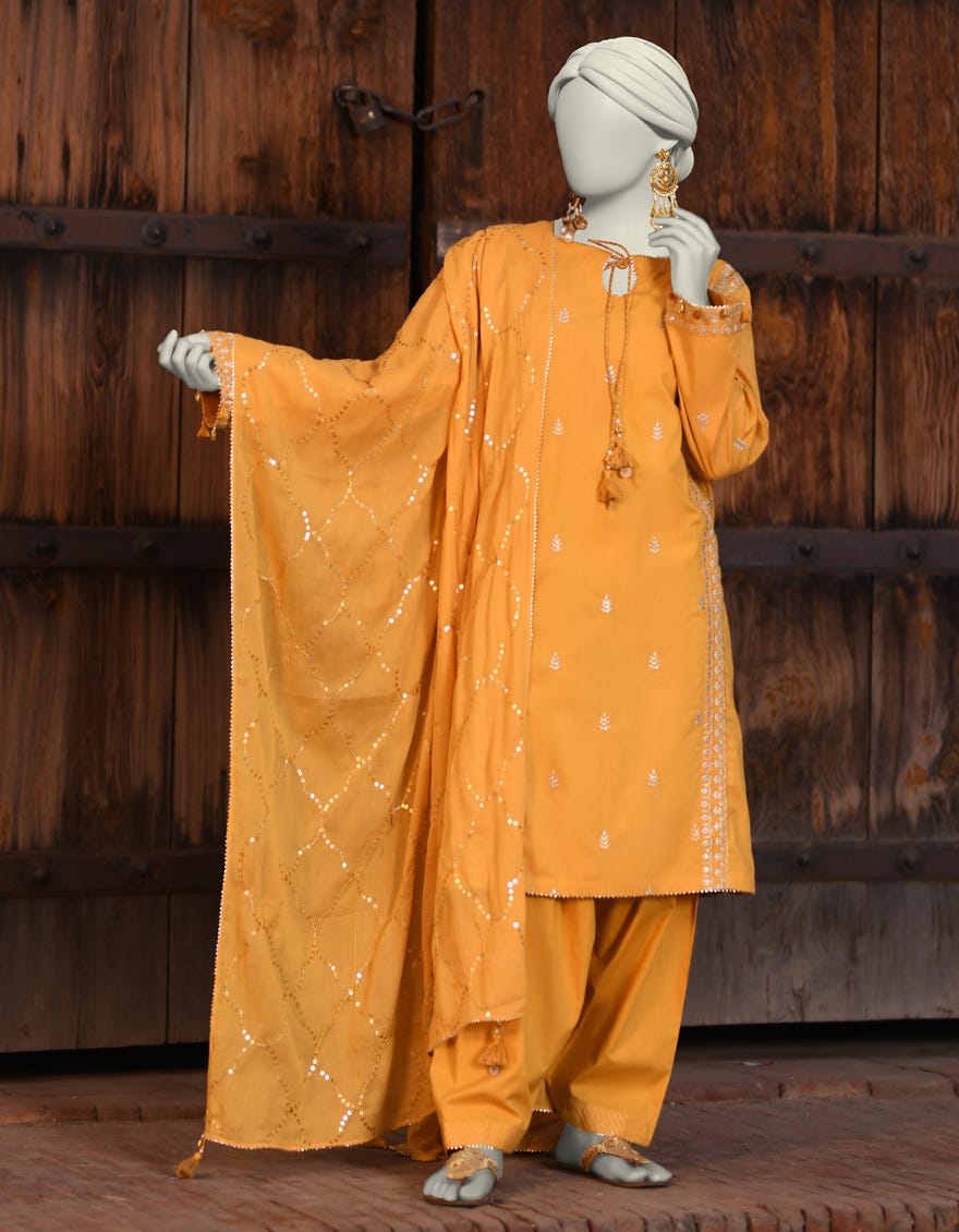 YELLOW LAWN EMBROIDERED UNSTITCHED 3PC | JLAWN-S-25-3169