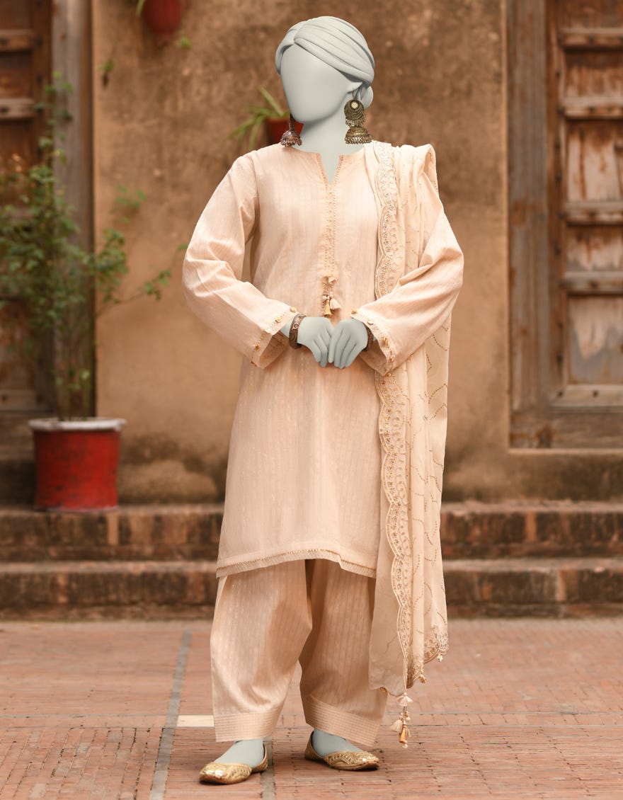 OFF WHITE DORIA DYED UNSTITCHED 3PC | JLAWN-S-25-3178