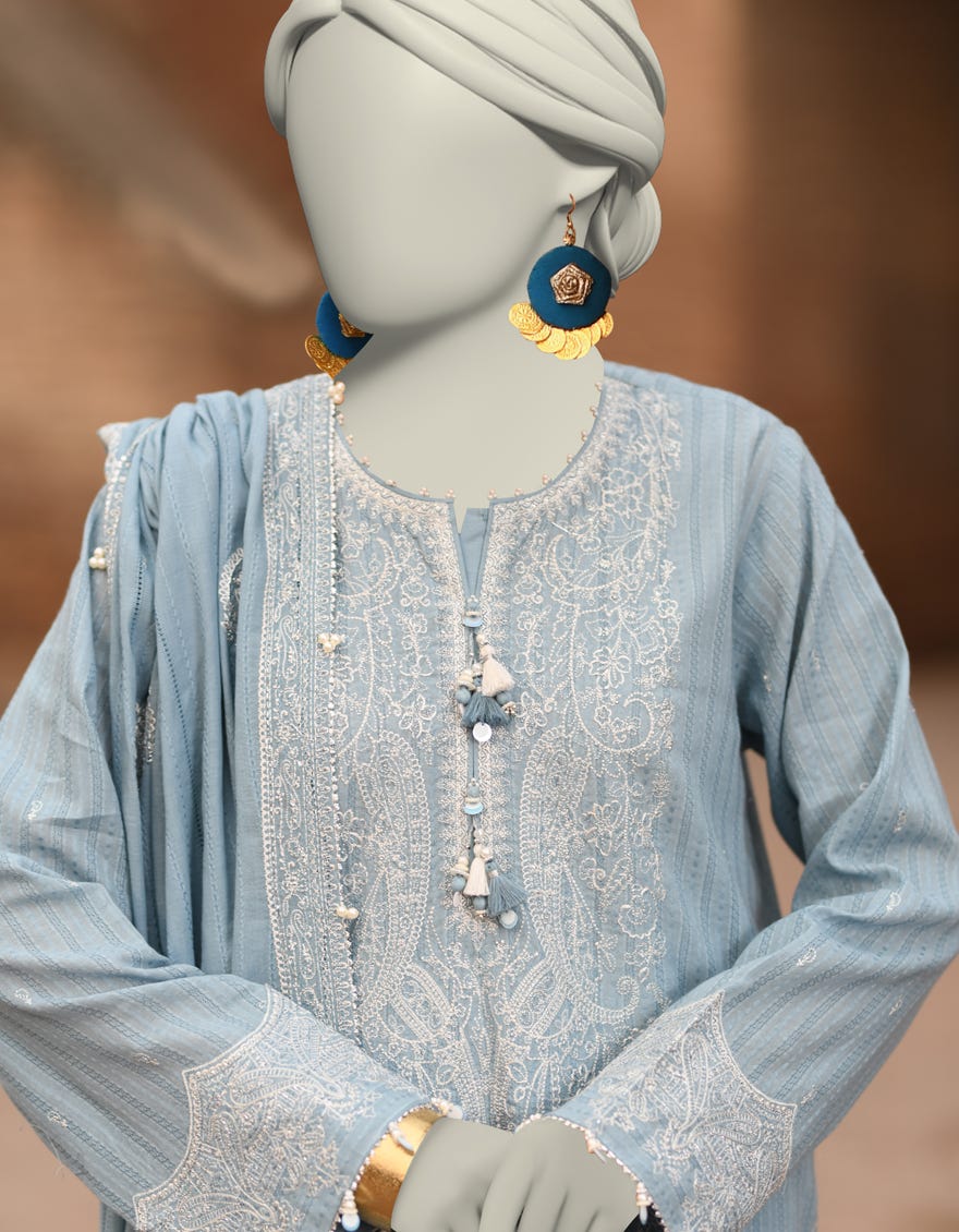 BLUE DORIA EMBROIDERED UNSTITCHED 3PC | JLAWN-S-25-3185