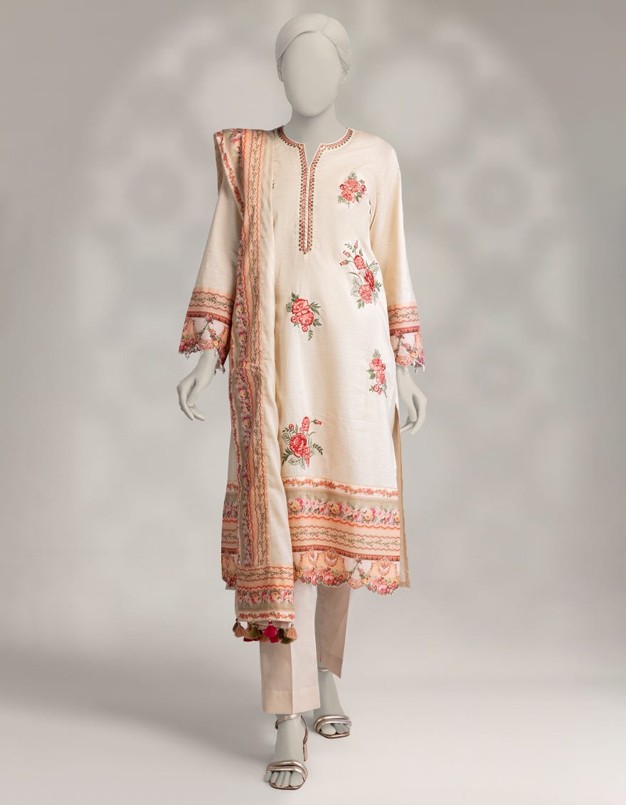BEIGE DOBBY EMBROIDERED 3PC STITCHED
