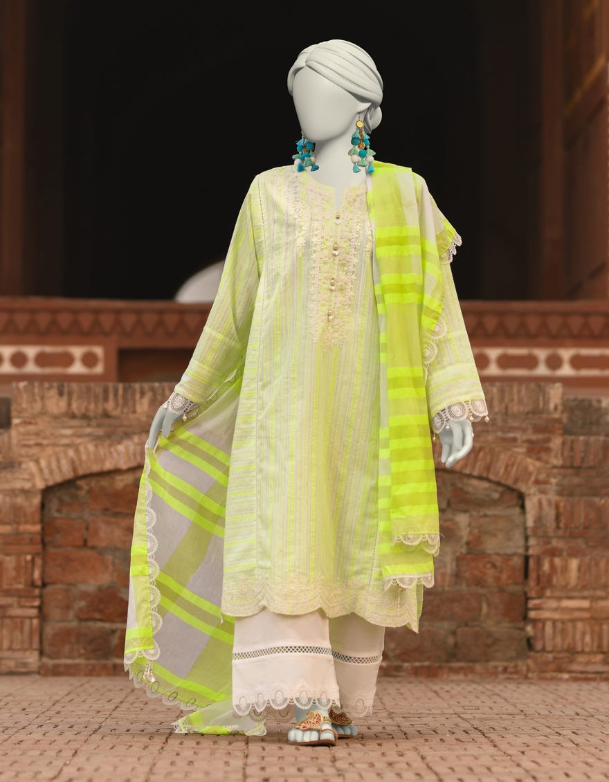 GREEN LUREX JACQUARD EMBROIDERED UNSTITCHED 3PC | JLAWN-S-25-3191