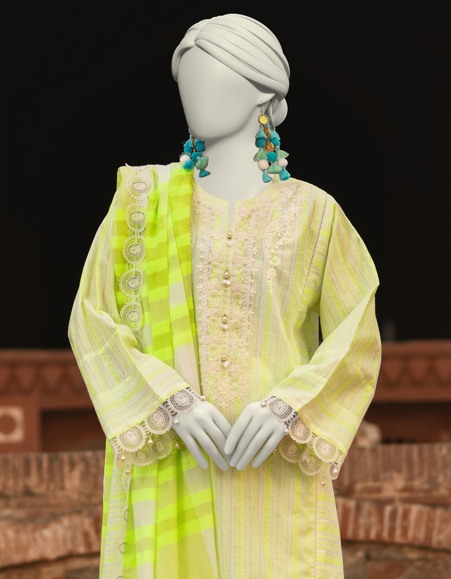 GREEN LUREX JACQUARD EMBROIDERED UNSTITCHED 3PC | JLAWN-S-25-3191