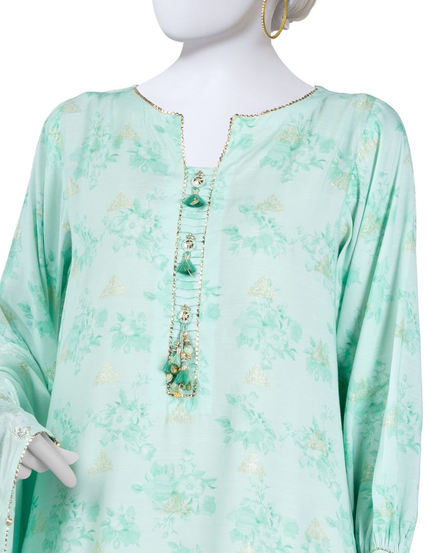 GREEN JACQUARD DIGITAL PRINTED UNSTITCHED 3PC | JLAWN-S-25-3196