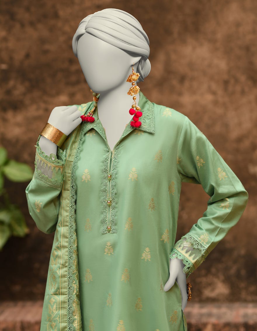 GREEN JACQUARD DYED UNSTITCHED 3PC | JLAWN-S-25-3198