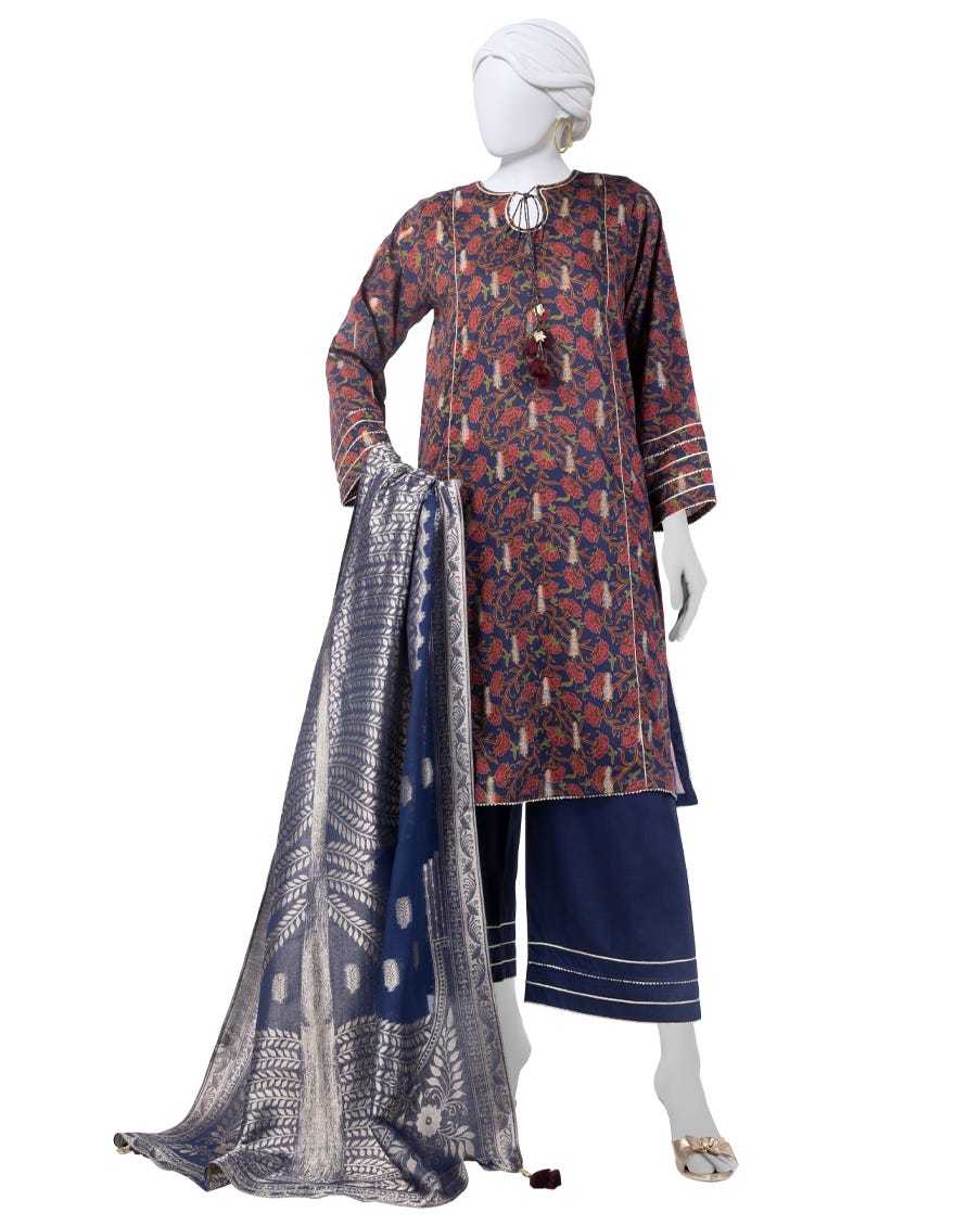 BLUE DIGITAL PRINTED JACQUARD UNSTITCHED 3PC