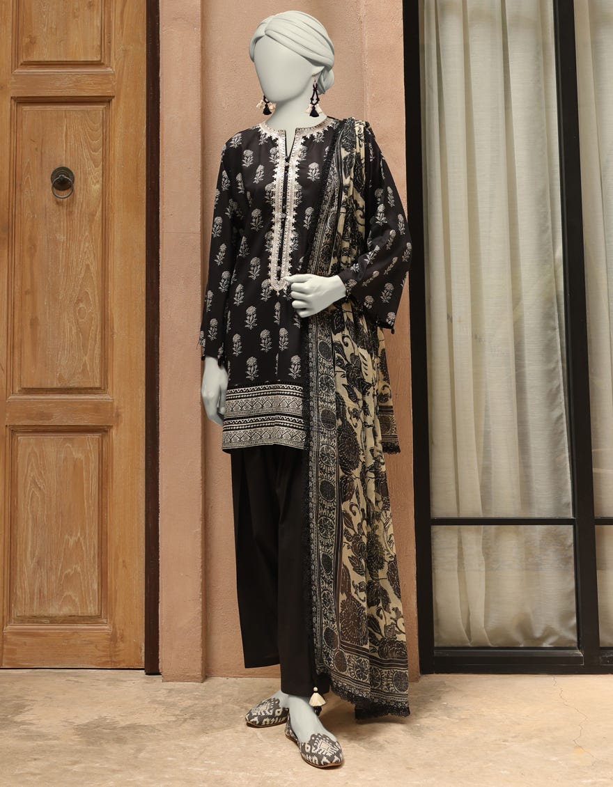 BLACK LAWN EMBROIDERED UNSTITCHED 3PC | JLAWN-S-25-3294-A
