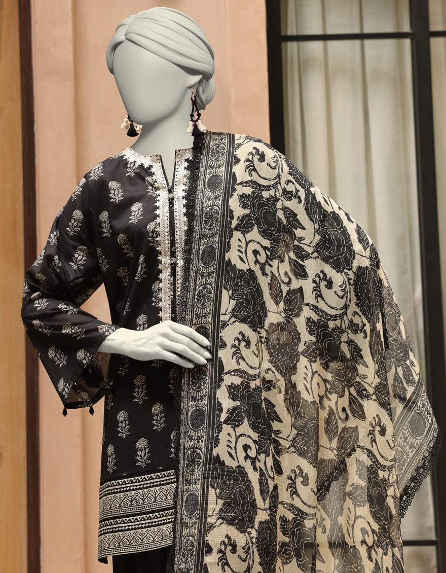 BLACK LAWN EMBROIDERED UNSTITCHED 3PC | JLAWN-S-25-3294-A