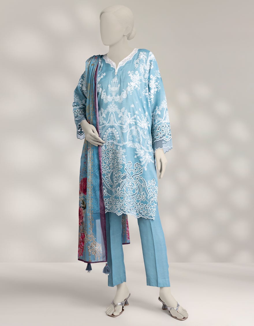 GREEN MAPLE SILK EMBROIDERED 3PC STITCHED