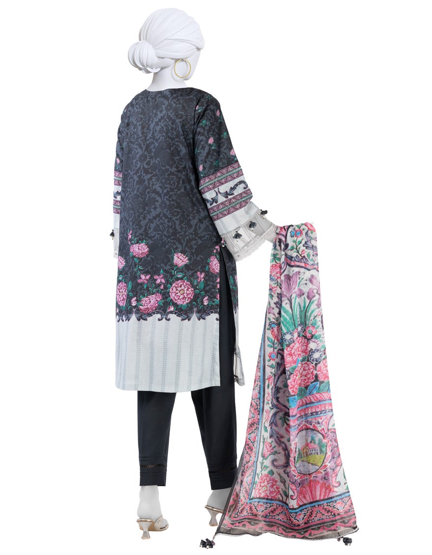 BLUE PRINTED LAWN UNSTITCHED 3PC