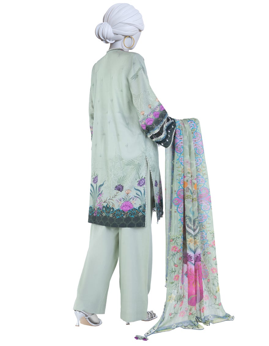 GREEN PRINTED LAWN UNSTITCHED 3PC