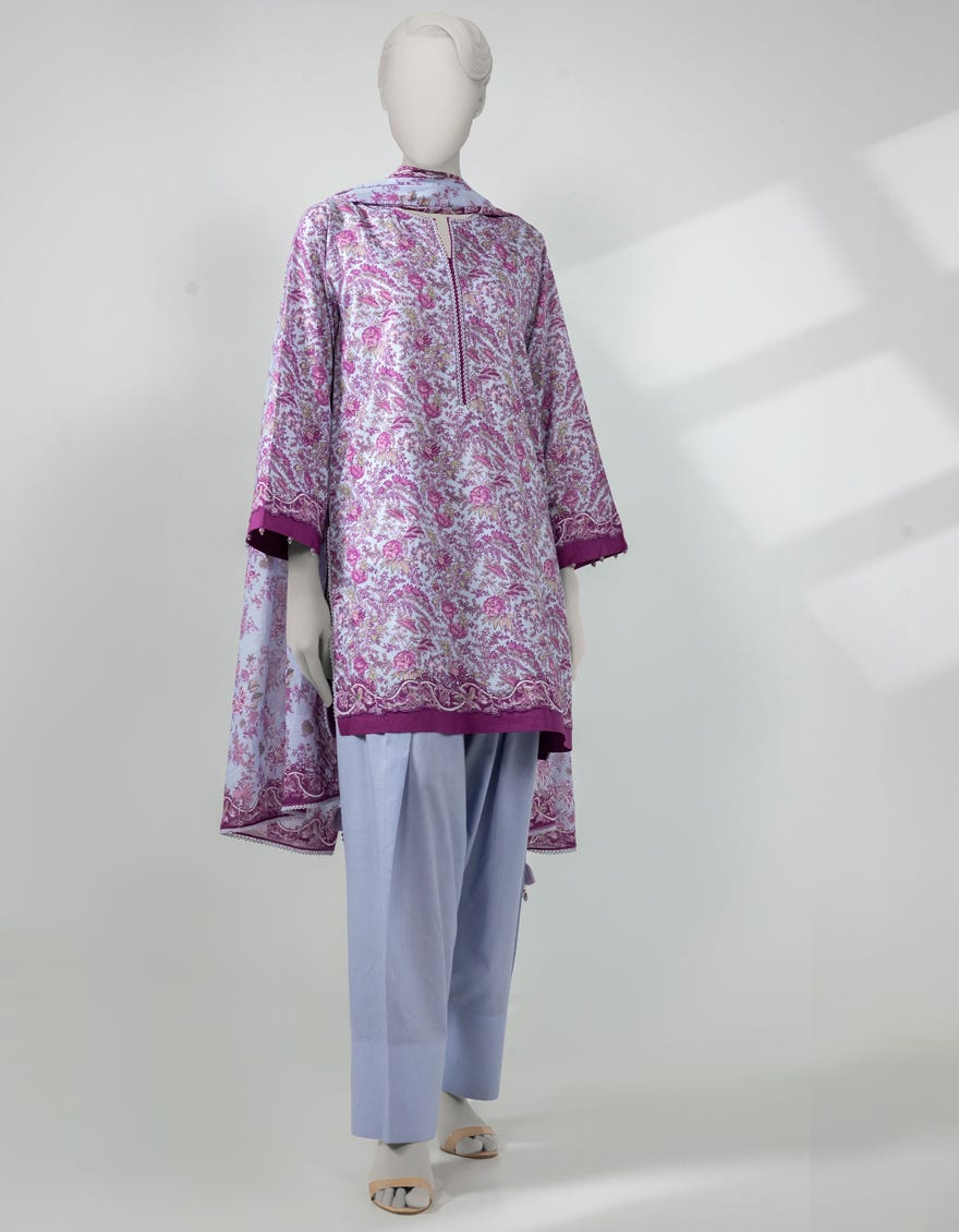 BLUE LAWN PRINTED UNSTITCHED 3PC