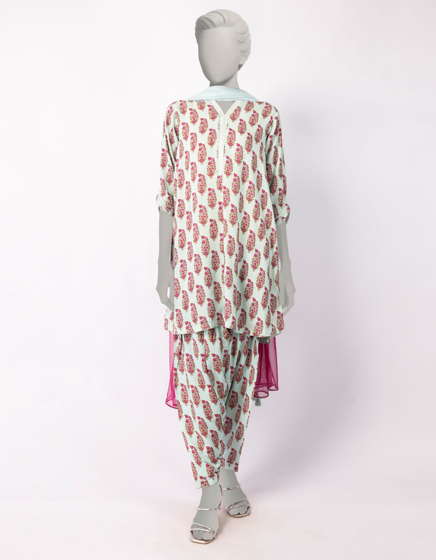 GREEN LINEN DIGITAL PRINTED 3PC STITCHED
