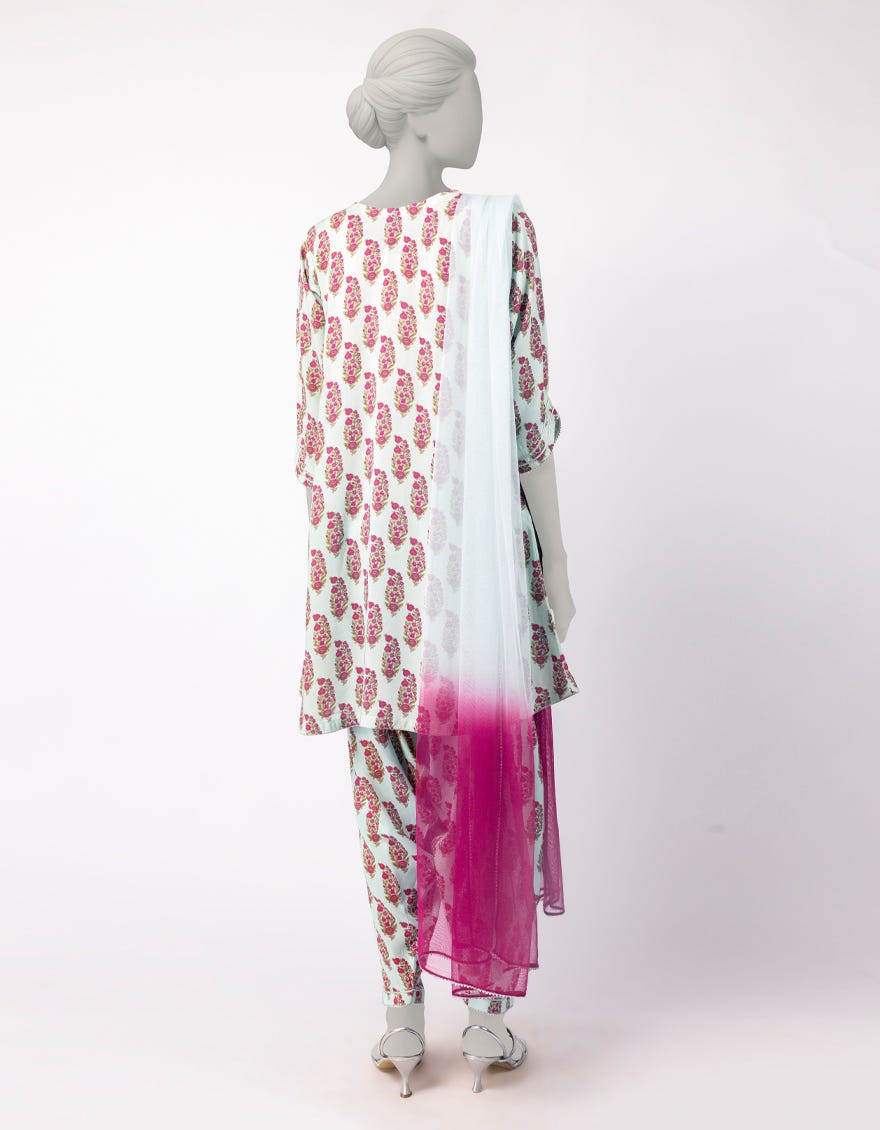 GREEN LINEN DIGITAL PRINTED 3PC STITCHED