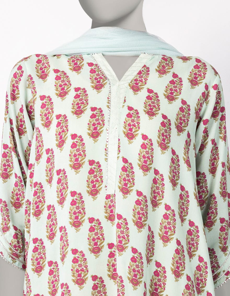 GREEN LINEN DIGITAL PRINTED 3PC STITCHED