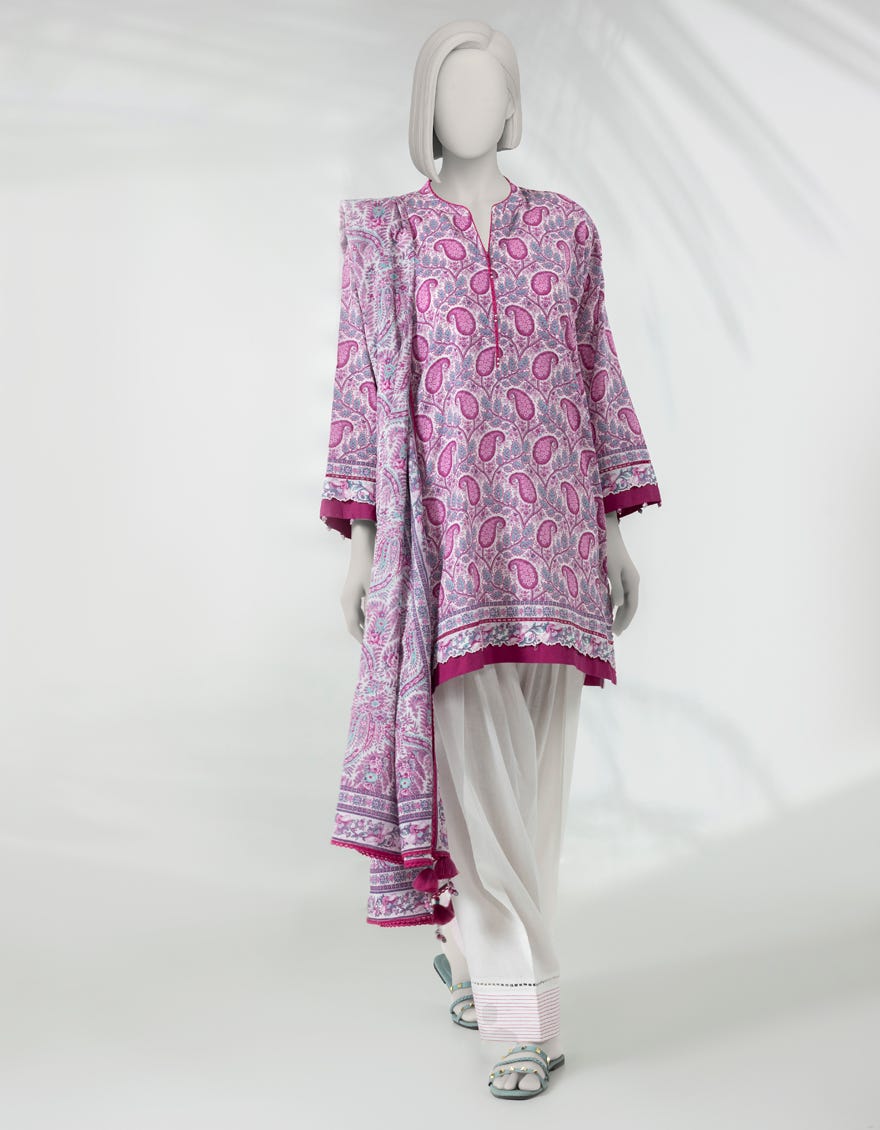 WHITE LAWN PRINTED UNSTITCHED 3PC
