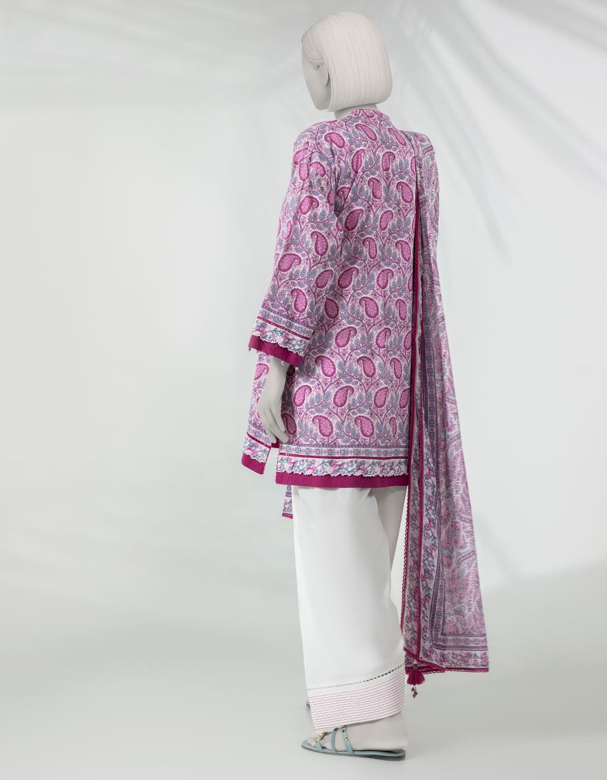 WHITE LAWN PRINTED UNSTITCHED 3PC