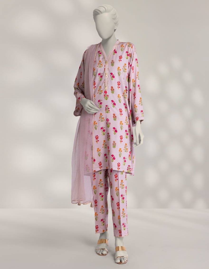 PURPLE LINEN DIGITAL PRINTED 3PC STITCHED