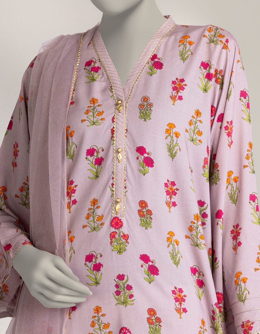 PURPLE LINEN DIGITAL PRINTED 3PC STITCHED