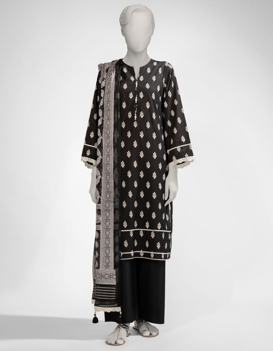BLACK & WHITE LAWN PRINTED UNSTITCHED 3PC