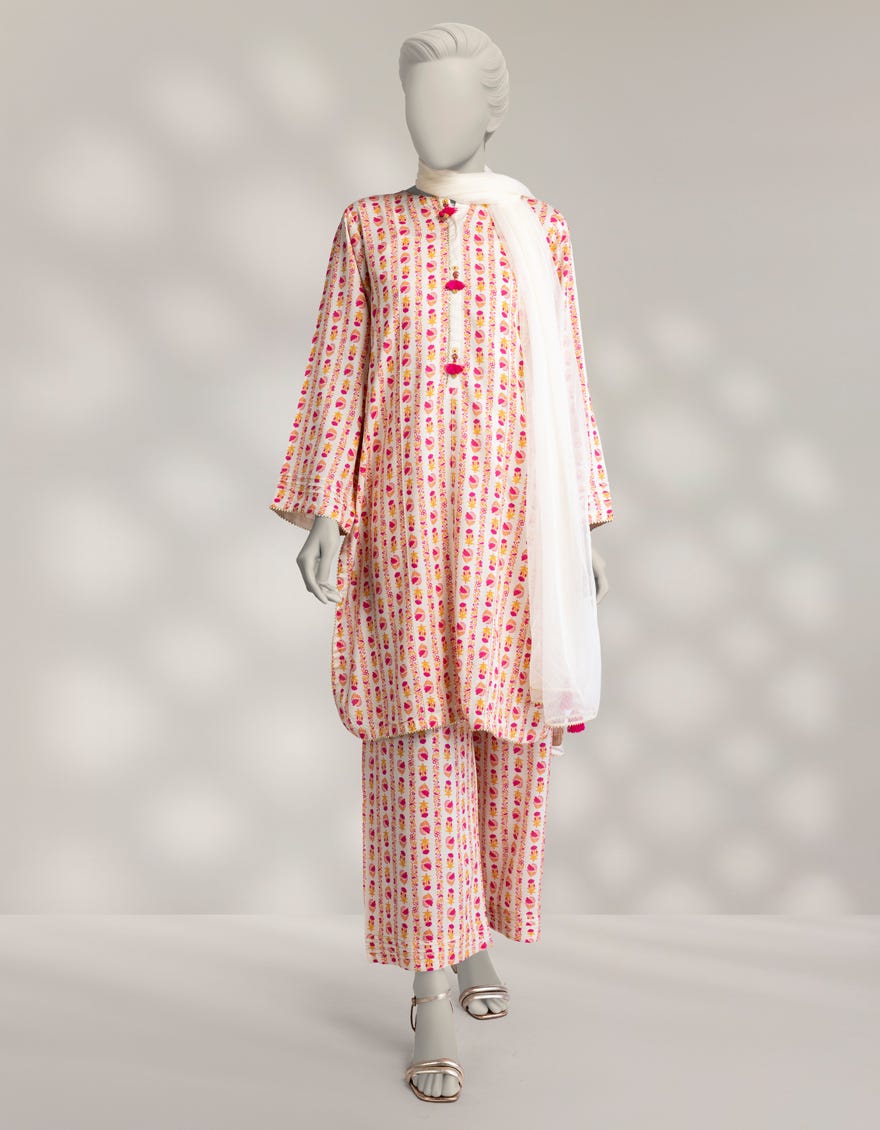 BEIGE LINEN DIGITAL PRINTED 3PC STITCHED