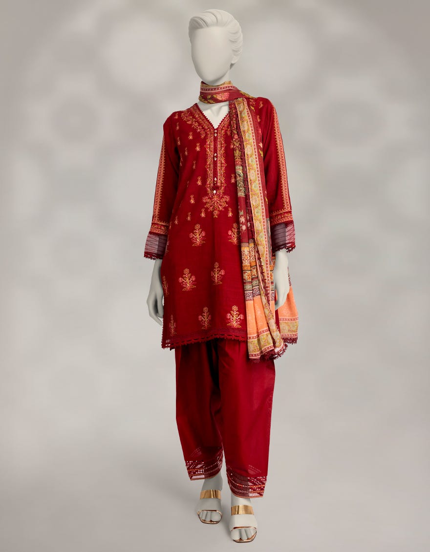 MAROON KHADDAR EMBROIDERED 3PC STITCHED