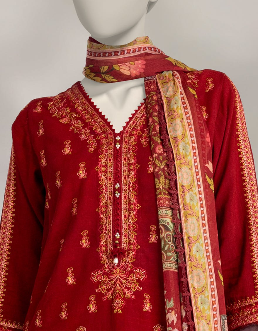 MAROON KHADDAR EMBROIDERED 3PC STITCHED