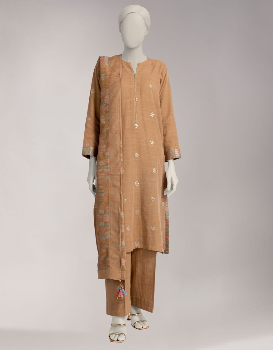BEIGE KHADDAR EMBROIDERED UNSTITCHED 3PC