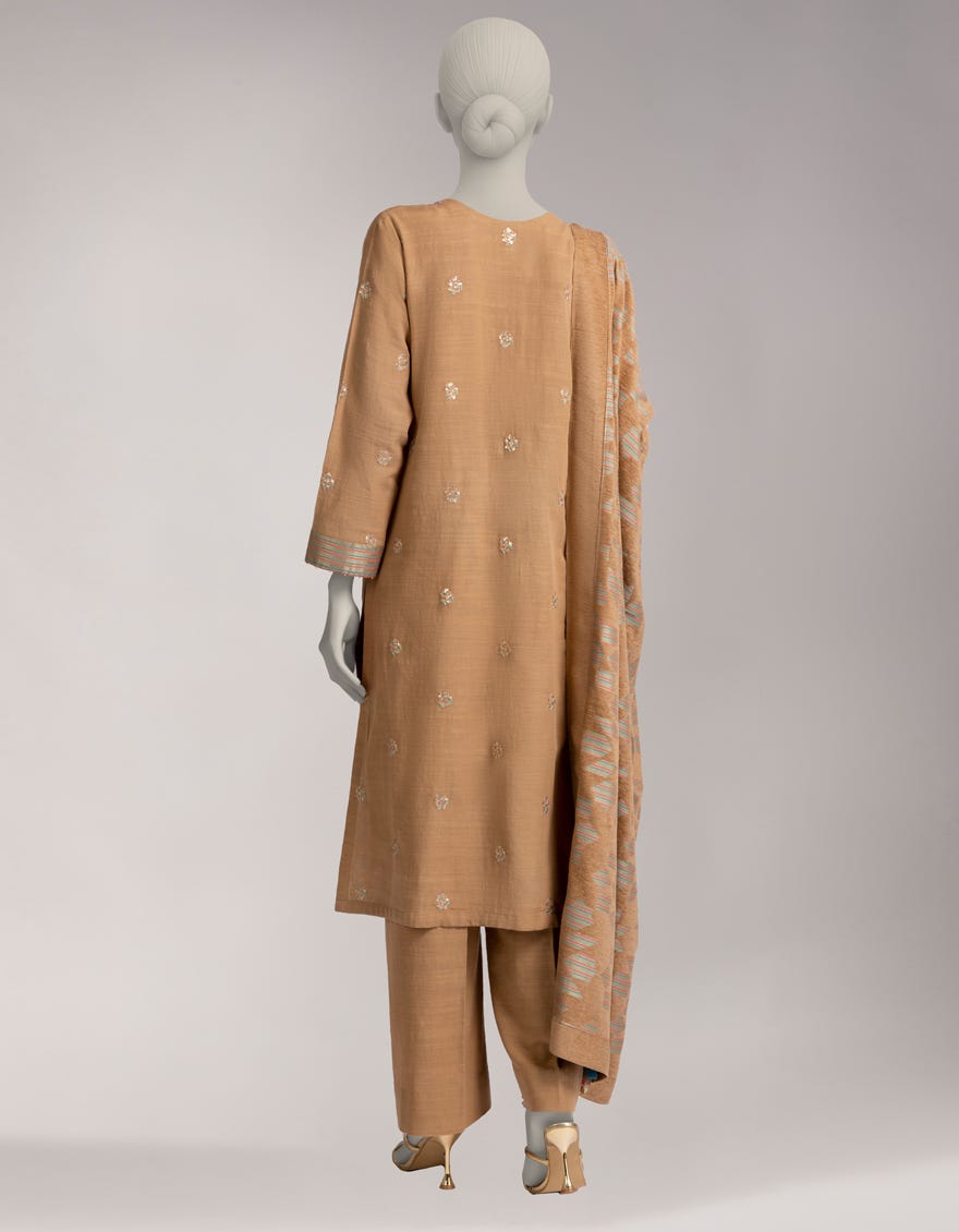 BEIGE KHADDAR EMBROIDERED UNSTITCHED 3PC