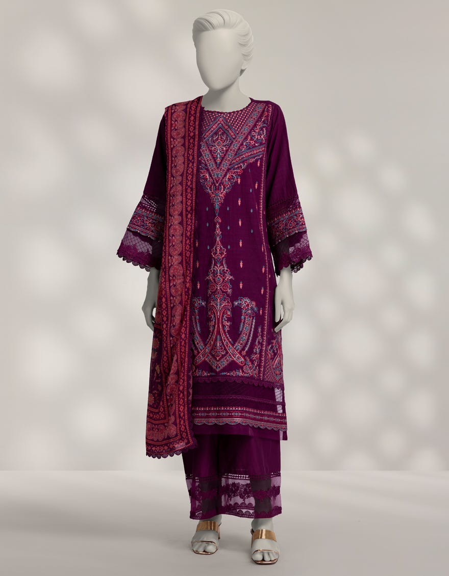 PURPLE KHADDAR EMBROIDERED 3PC STITCHED