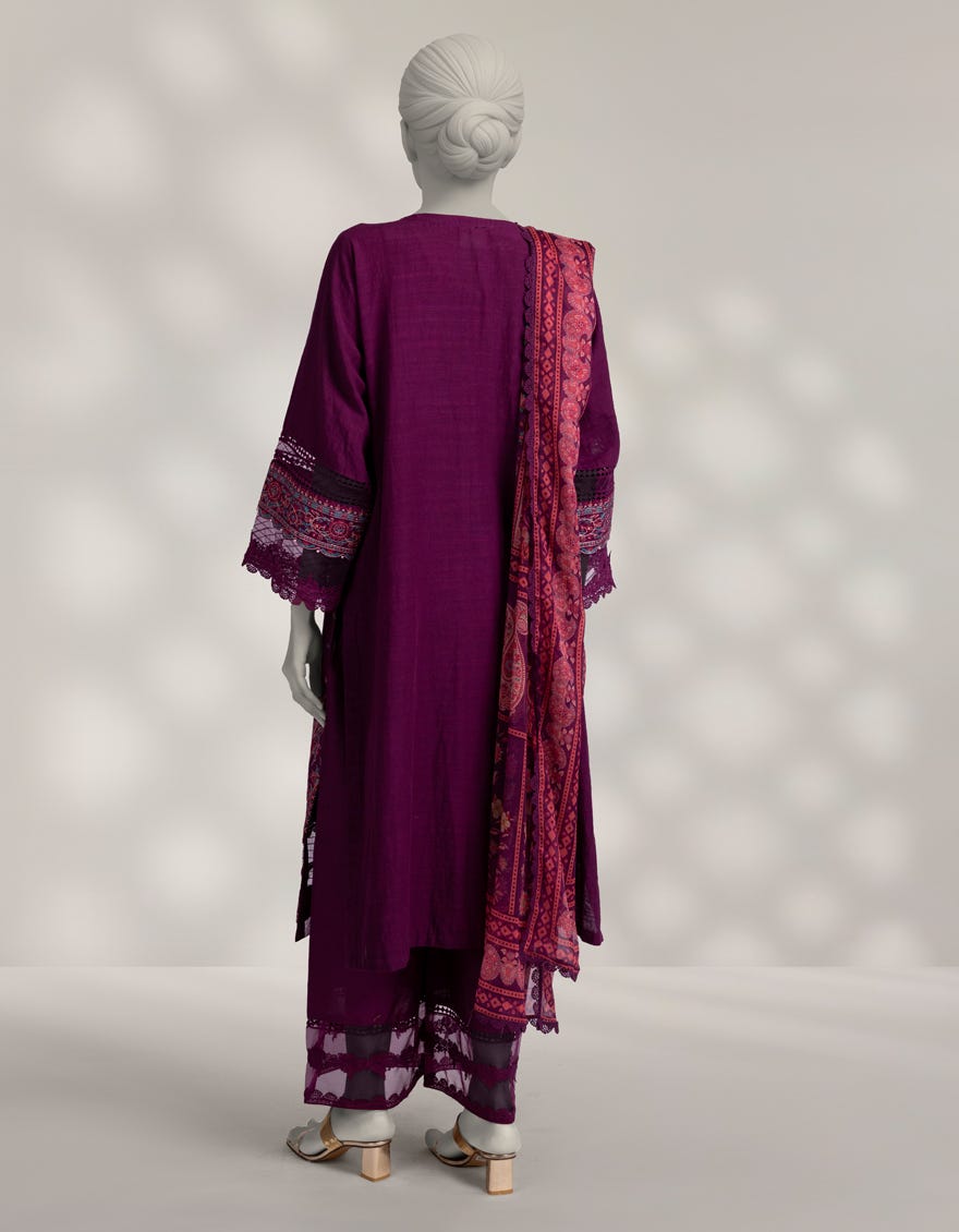 PURPLE KHADDAR EMBROIDERED 3PC STITCHED