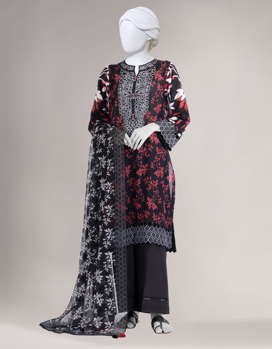 BLACK LIMINAL PRINTED UNSTITCHED 3PC
