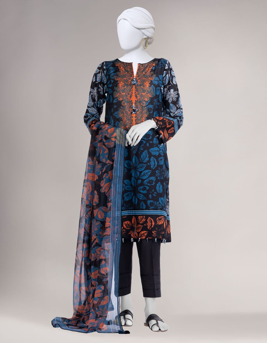 BLACK LIMINAL PRINTED UNSTITCHED 3PC