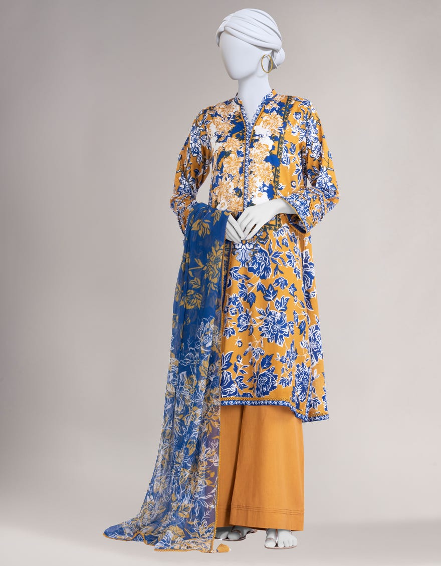 MUSTARD LIMINAL PRINTED UNSTITCHED 3PC