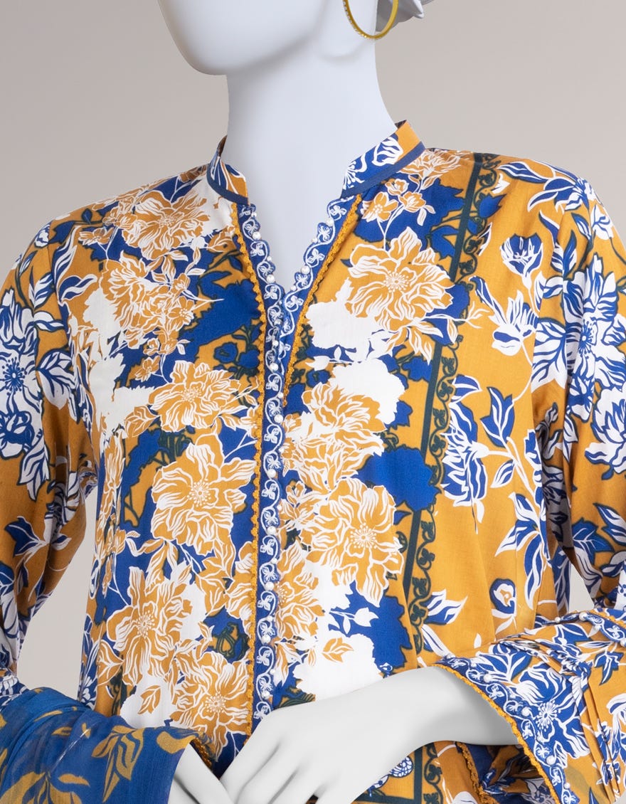 MUSTARD LIMINAL PRINTED UNSTITCHED 3PC